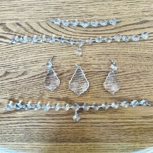 Lot Faceted Octagon Clear Crystal Chandelier Lamp Prism Strands Leaf French 12"